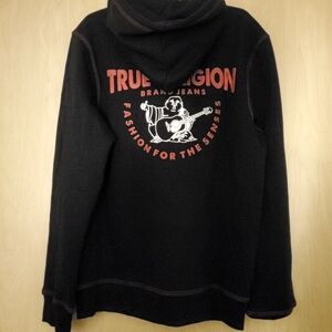 True Religion Jet Black Hoodie with Red Accents